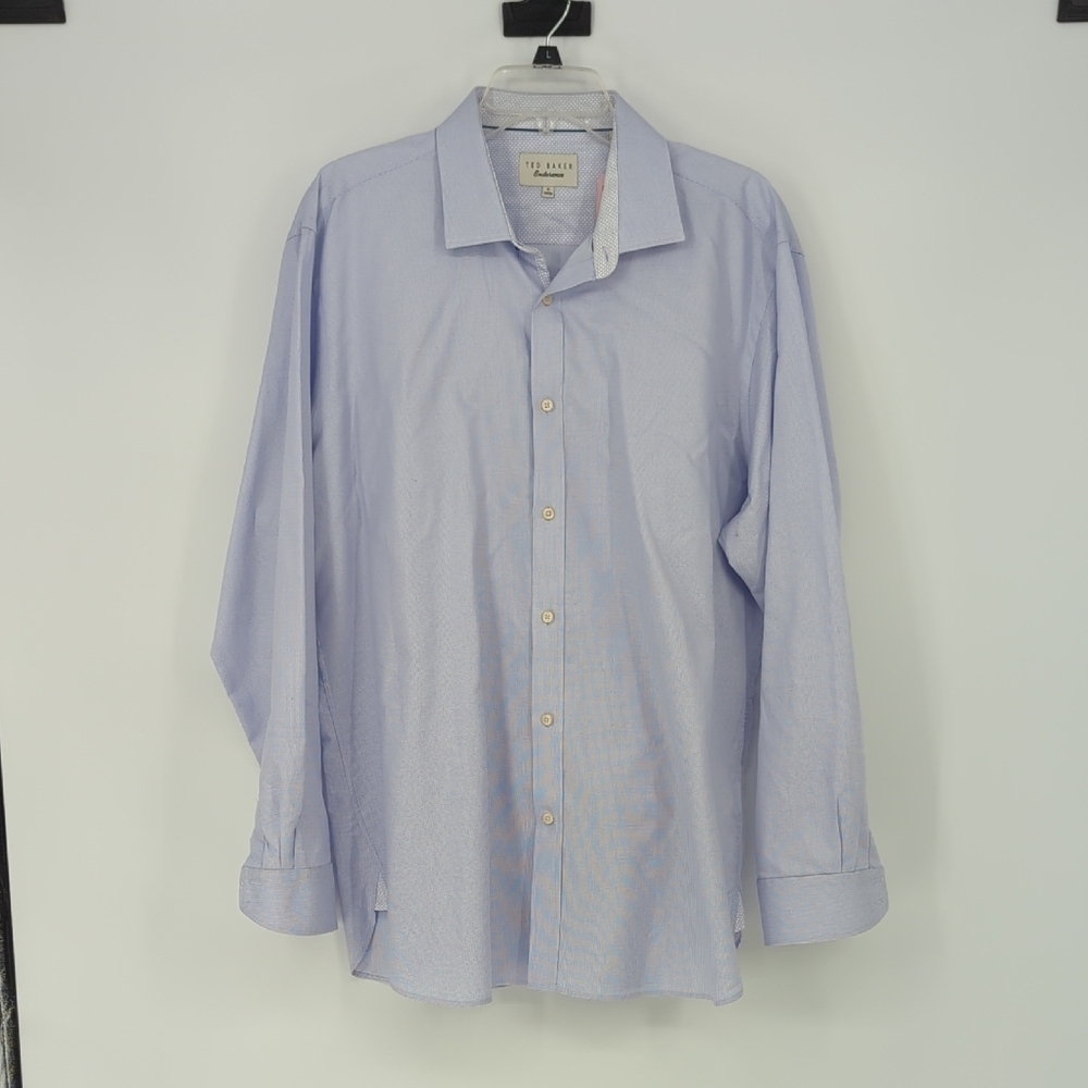 01366 Men's Ted Baker Button Down Shirt Blue White 17 34/35 preppy Business